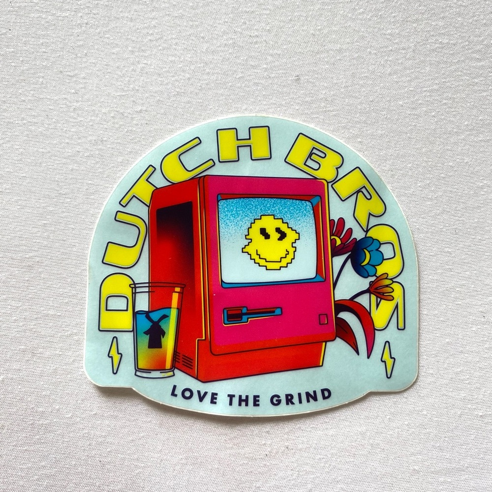 Dutch Bros Sticker Love The Grind with Retro Design
